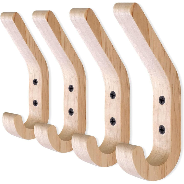 4PC Wooden Coat Hooks, Natural Oak Wood Hooks, Heavy Duty Wall Mounted Hooks, Decorative Vintage Wood Wall Hooks for Hanging Coats, Key, Cap, Scarf, Bag, Towel - Just Closeouts Canada Inc.