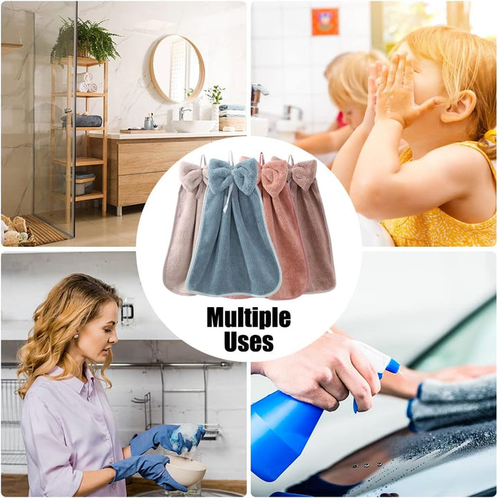 4Pcs Bowknot Hanging Hand Dry Towels, Microfiber Coral Velvet Hand Towels Hanging Loop, Absorbent Super Soft Cute Hand Towels for Kitchen Bathroom Kids - Just Closeouts Canada Inc.