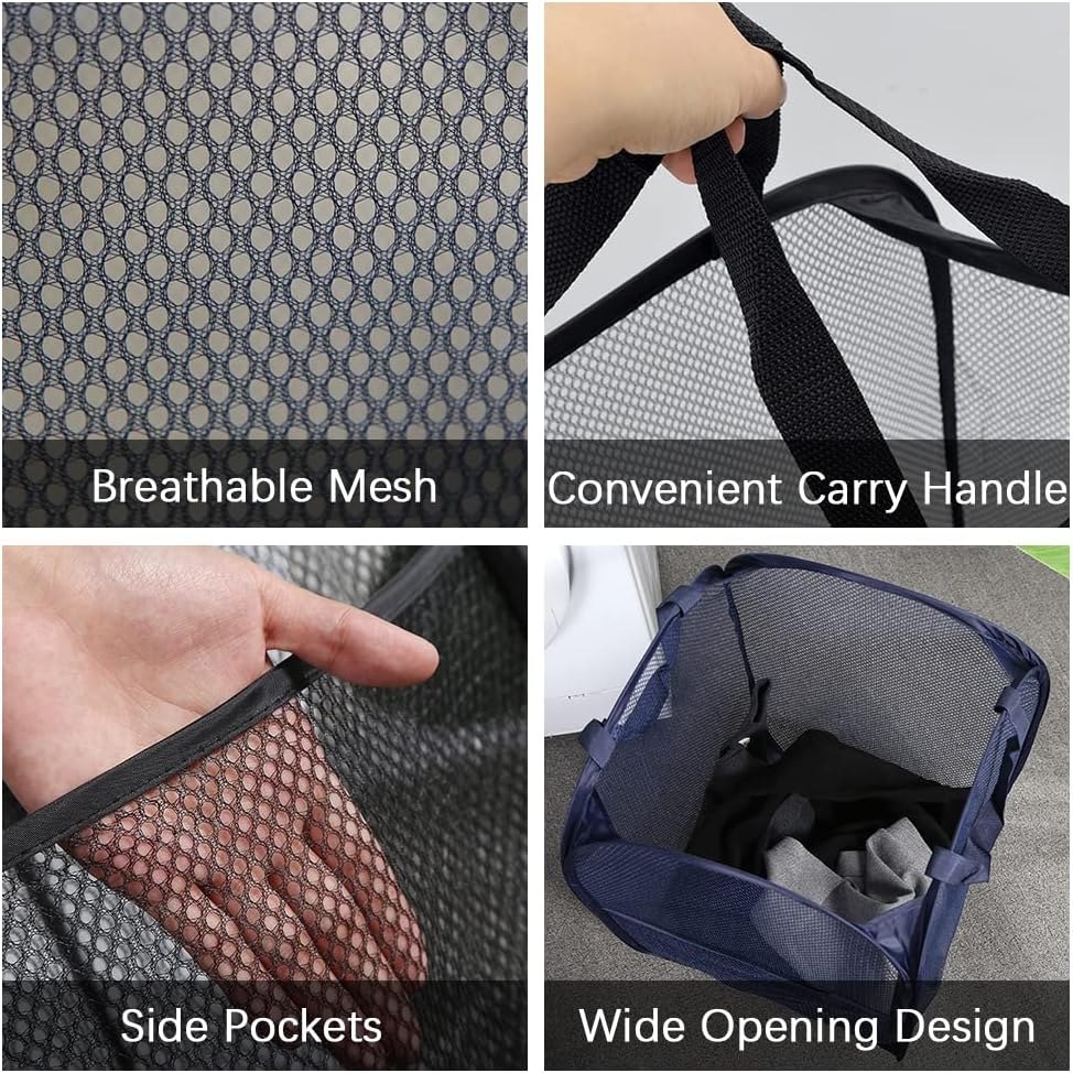 4Pcs Mesh Pop Up Laundry Hamper, Foldable Pop Up Hamper, Collapsible Laundry Basket with Carry Handles, Portable Dirty Clothes Basket with 4 Wash Bags, Mesh Hamper for Bedroom Dorm Travel - Just Closeouts Canada Inc.