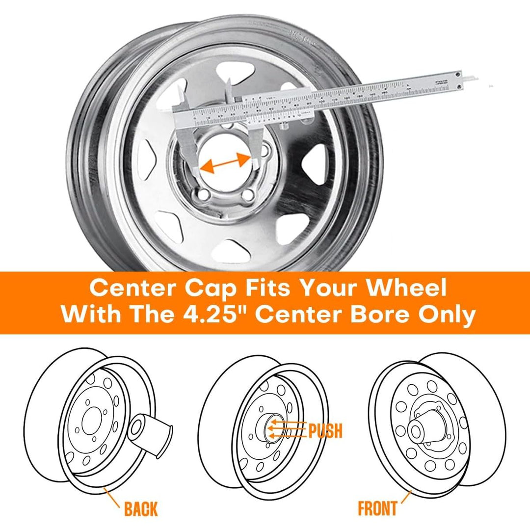 4pcs Push Through Wheel Center Caps Chrome Silver for 108MM 4.25" Center Bore Auto Trailer Wheel Rim - Just Closeouts Canada Inc.