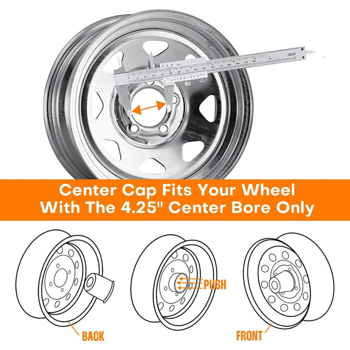 4pcs Push Through Wheel Center Caps Chrome Silver for 108MM 4.25" Center Bore Auto Trailer Wheel Rim - Just Closeouts Canada Inc.