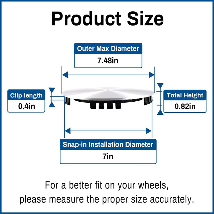 4pcs Wheel Center Caps 190MM 7.48in Compatible with Chevy Van Silverado Tahoe GMC Savana 1994 - 2002 Sierra 1992 - 1999 Yukon 1995 - 1999 15 inch wheels - Just Closeouts Canada Inc.