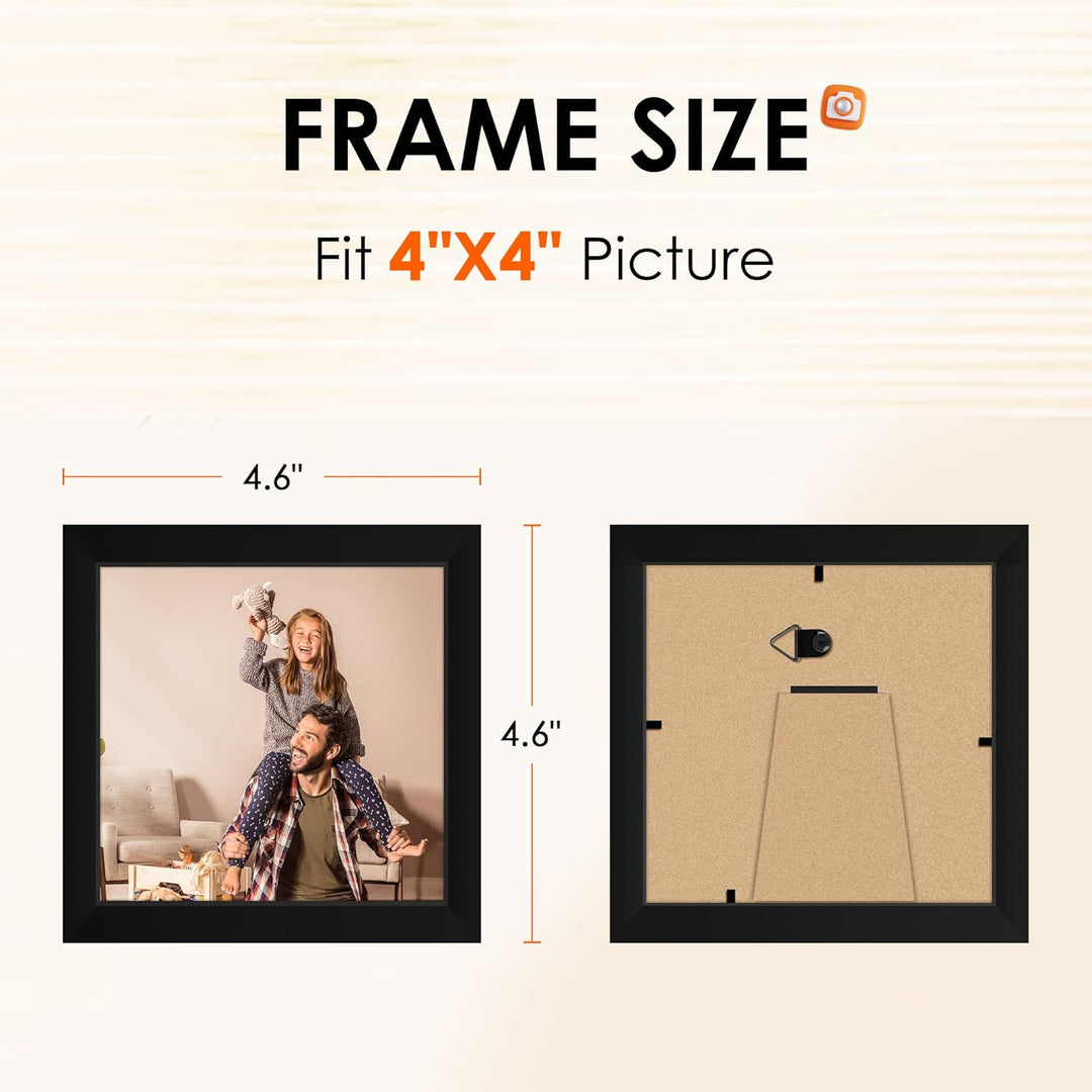 4x4 Picture Frame Set of 4, 4x4 Photo Frames with HD Plexiglass for Wall Hanging or Tabletop Display, Black - Just Closeouts Canada Inc.6971152696158
