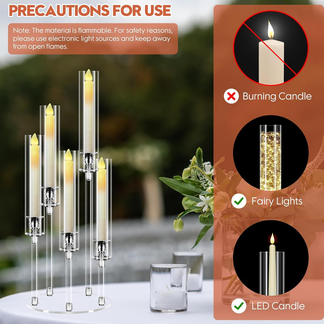 5 Arms Acrylic Candelabras Centerpieces with LED Candles, 58 cm Clear Candle Holder, Multiple Height Candlesticks Holder for Wedding Birthday Anniversary Table Decor Housewarming Gift - Just Closeouts Canada Inc.X004NH1S17