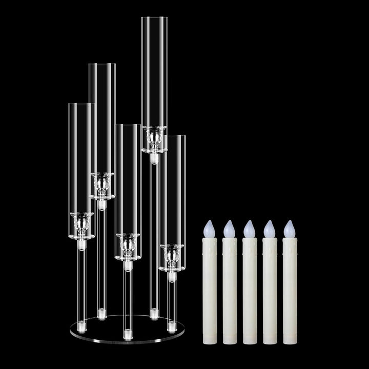 5 Arms Acrylic Candelabras Centerpieces with LED Candles, 58 cm Clear Candle Holder, Multiple Height Candlesticks Holder for Wedding Birthday Anniversary Table Decor Housewarming Gift - Just Closeouts Canada Inc.X004NH1S17