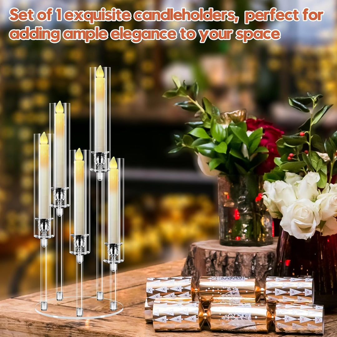 5 Arms Acrylic Candelabras Centerpieces with LED Candles, 58 cm Clear Candle Holder, Multiple Height Candlesticks Holder for Wedding Birthday Anniversary Table Decor Housewarming Gift - Just Closeouts Canada Inc.X004NH1S17