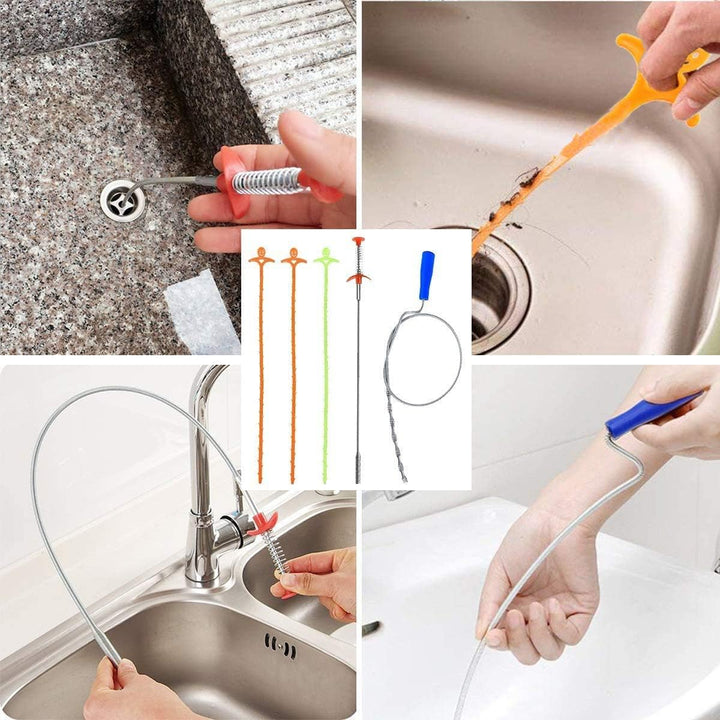 5 in 1 Sink Snake Drain Auger Hair Catcher, Drain Clog Remover Cleaning Tools, Hair Remover, Plumbing Snake for Kitchen, Sewer and Showers - Just Closeouts Canada Inc.