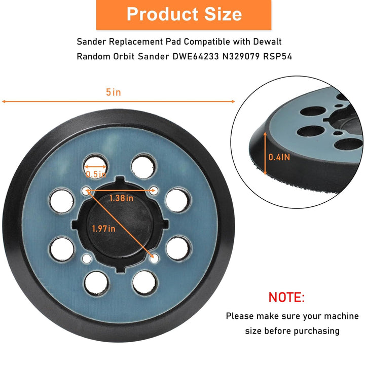 5 Inch Sander Pad Replacement Compatible with Dewalt Orbital Sander DWE6421 DWE6421K DWE6423 DWE6423K DCW210B, 8 Hole Hook and Loop Sanding Pad Replaces DWE64233 N329079 RSP54(2 Pcs) - Just Closeouts Canada Inc.