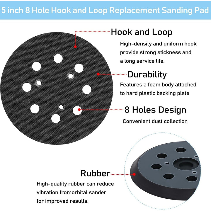 5 Inch Sander Replacement Pad Compatible with Makita Orbital Sander BO5030 BO5030K BO5010 BO5031K BO5041K, 8 Hole Hook and Loop Sanding Pad Replaces 743081 - 8 743051 - 7 - Just Closeouts Canada Inc.