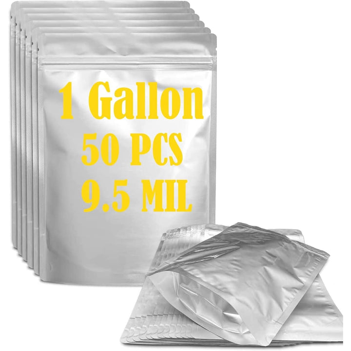 50 Mylar Bags for Food Storage 1 Gallon - 9.5 Mil Thicker Long Term & Food Grade - 10x14 Stand - up Zipper Resealable Heat Sealable for Airtight Smell Proof Packaging - Just Closeouts Canada Inc.