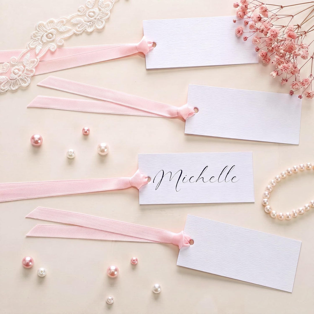 50 Pcs Name Place Cards for Table Setting Blank Wedding Place Cards with Satin Ribbon 1.57 x 3.54 Inch Hanging Gift Tags for Wedding Dinner Banquet Party Table Setting Supplies(Pink) - Just Closeouts Canada Inc.X004SQ04MR