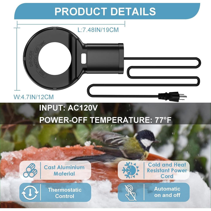 500W Utility De - Icer Submergible Cast Aluminum Chicken Water Heater for Livestock Tank Heater Winter Bird Bath Heater Black - Just Closeouts Canada Inc.