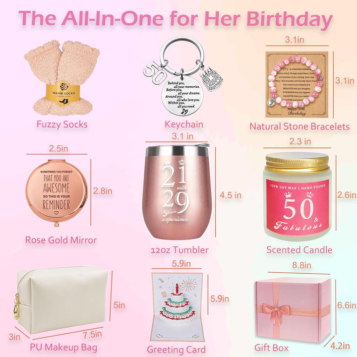 50th Birthday Gifts For Women, Happy 50 Year Old Birthday Basket Gifts Box for Best Friends Female Mom Wife Daughter Sister Her Girlfriend Coworker Bestie Women Birthday - Just Closeouts Canada Inc.X004D3W289
