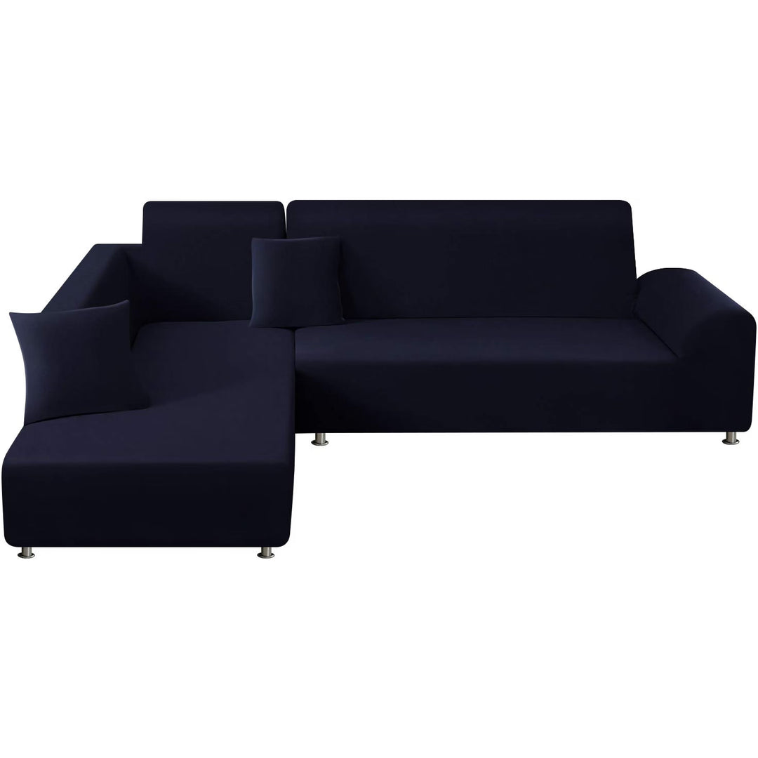 Sectional Couch Covers 2pcs L-Shaped Sofa Covers Softness Furniture Slipcovers with 2pcs Pillowcases L-Type Polyester Fabric Stretch Couch Covers 3 Seater + 3 Seater (Dark Blue)