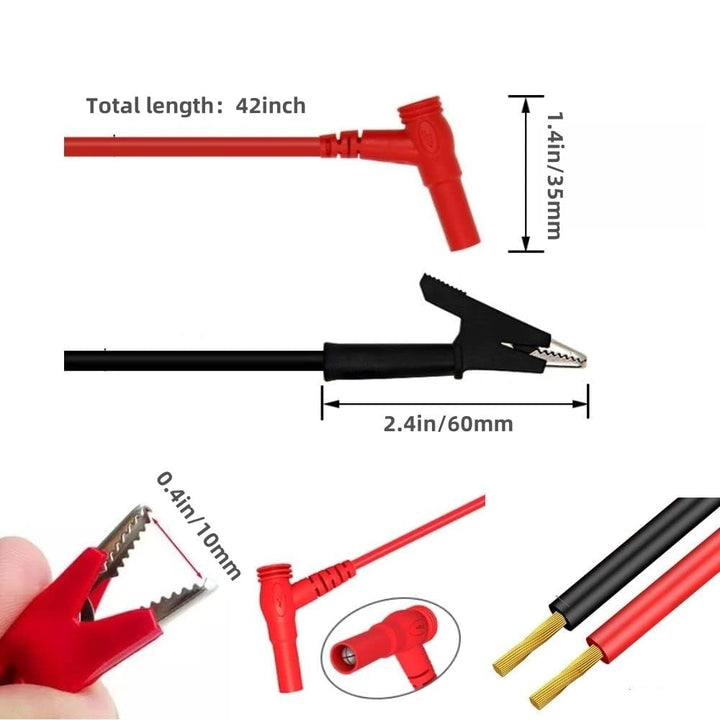 2Pcs Multimeter Test Lead Accessory, Alligator Clips to Banana Plugs, 15A 1000V, 3.5ft Silicone Cable, Black & Red