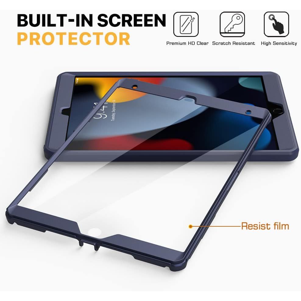 Case for New iPad 9th Generation 10.2 2021 / iPad 8th Gen 10.2 2020 / iPad 7th Gen 10.2 Inch Case, [Heavy Duty] Shockproof Full Body Protective Cover with Built-in Screen Protector, Dark Blue