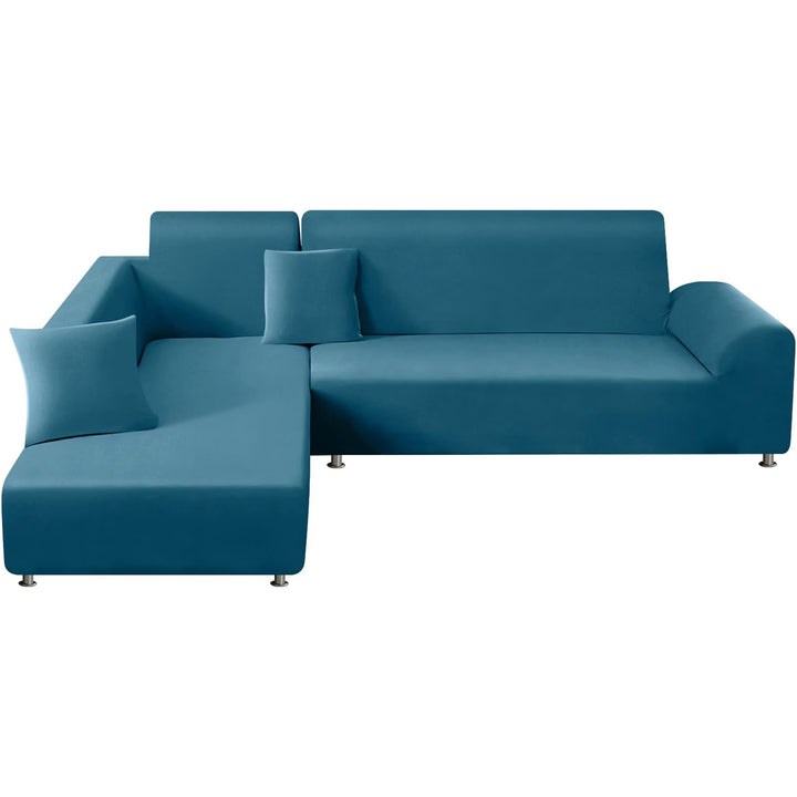 Sectional Couch Covers Stretch 2pcs Sofa Covers for L Shaped Couch Softness Sofa Slipcovers 3 Seater + 3 Seater with 2pcs Pillowcases L-Type Polyester Fabric Couch Covers (Turquoise Blue)