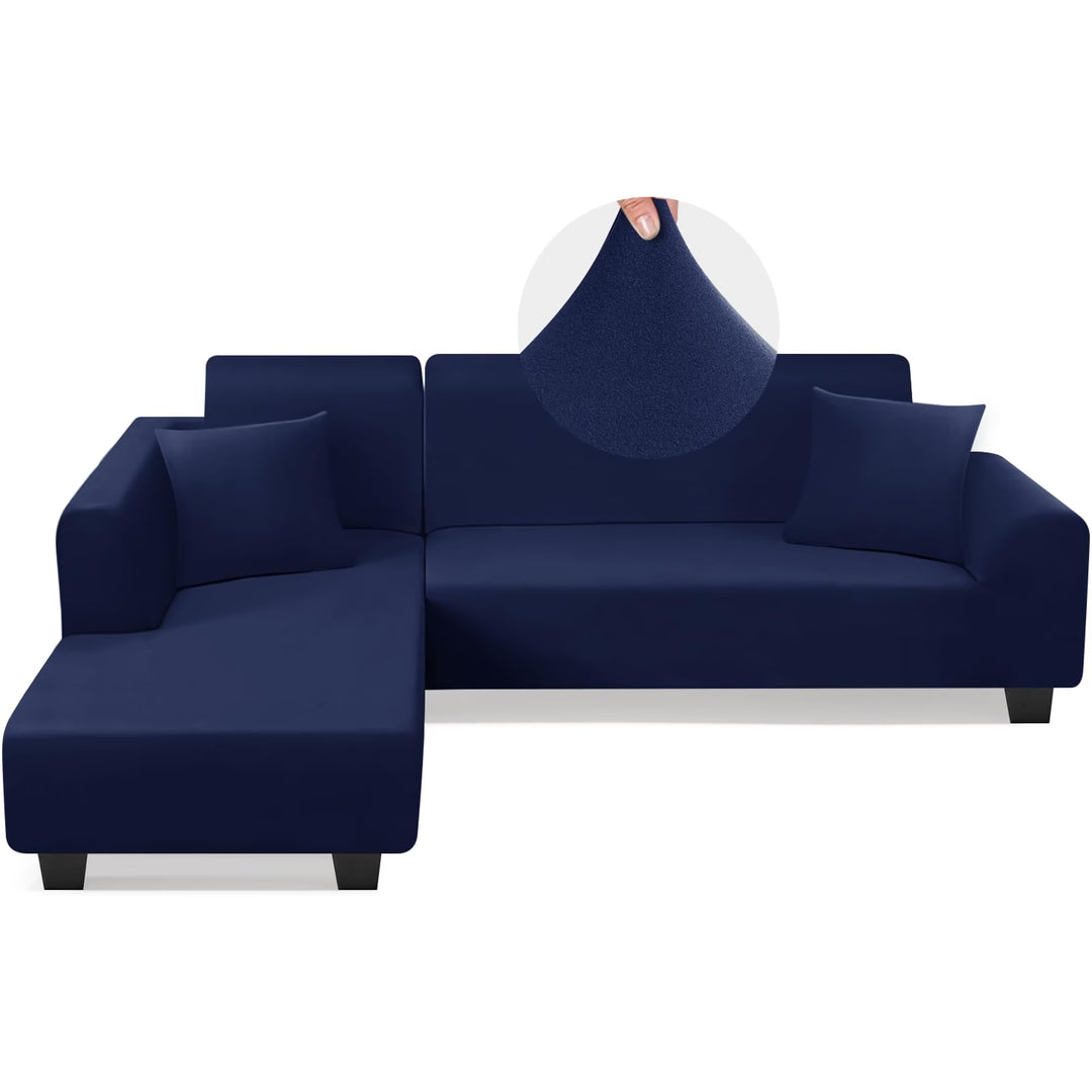 Sectional Couch Covers L Shape Sofa Covers Super Stretch 2pcs Sofa Slipcovers for 3 + 3 Seaters Sectional Chaise Slipcover with 2pcs Pillow Covers for Pets Kids, Dark Blue