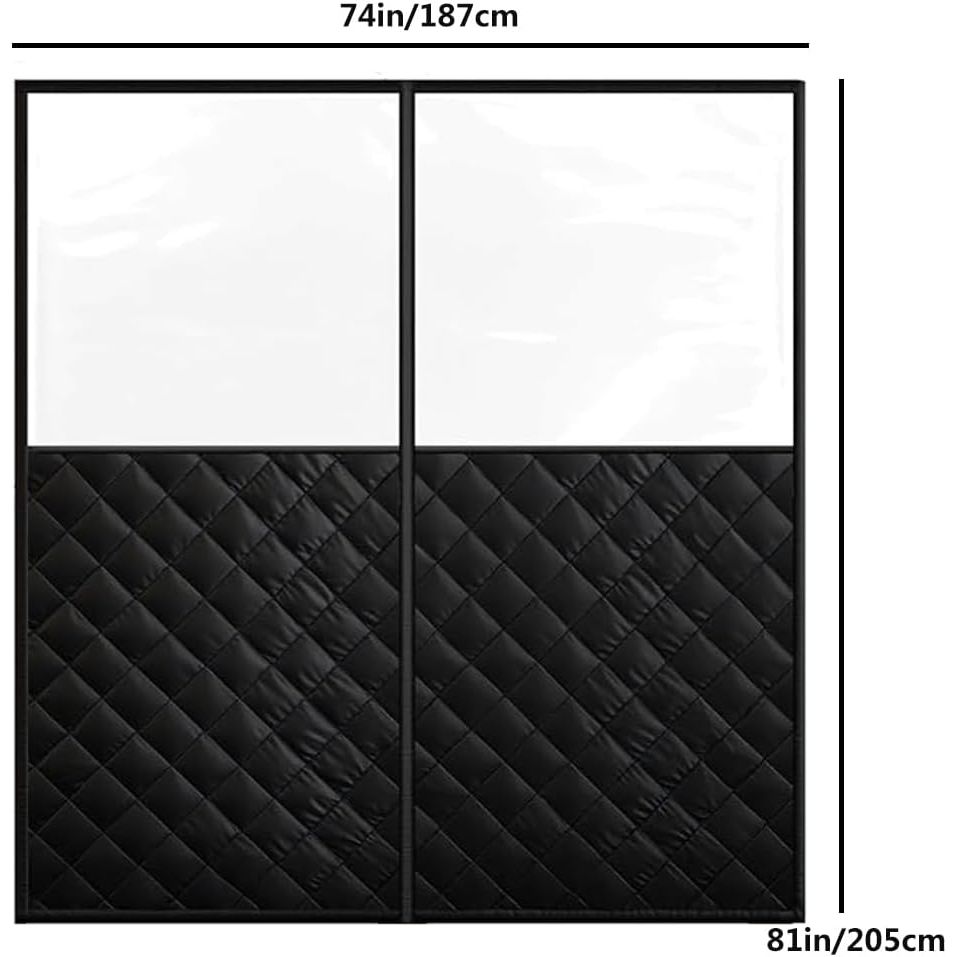 72"X 80"Magnetic Thermal Insulated Door Curtain Winter Door Curtain Insulated Curtains For Thermal Upgraded Oxford Cloth Filled Thicken Cotton Winter Cover To Basement Laundry Room(Black + Clear)