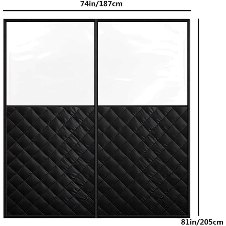 72"X 80"Magnetic Thermal Insulated Door Curtain Winter Door Curtain Insulated Curtains For Thermal Upgraded Oxford Cloth Filled Thicken Cotton Winter Cover To Basement Laundry Room(Black + Clear)