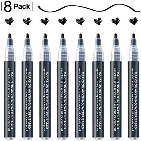 Black Acrylic Paint Markers: 8 Pack Black Paint pen, Acrylic Black Paint Marker for Rock Painting, Stone, Wood, Glass, Metallic, Ceramic, Graffiti, Paper, Drawing, Water-Based Paint pens Sets