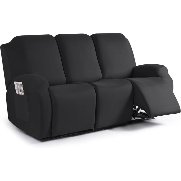 Recliner Sofa Slipcover, 3 Pieces Polyester Fabric Stretch Sofa Covers for 3 Seat Reclining Couch, Soft Washable Furniture Protector with Pockets (3 Seat, Black)