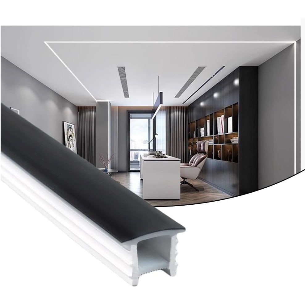 16.4ft Recessed Flexible LED Diffuser Channel, Silicone Black Bendable LED Diffuser Strip Light Tube Cover for 10-12mm Led Strip Lights for Living Room, Wall and Other Decoration (20 x 10mm)