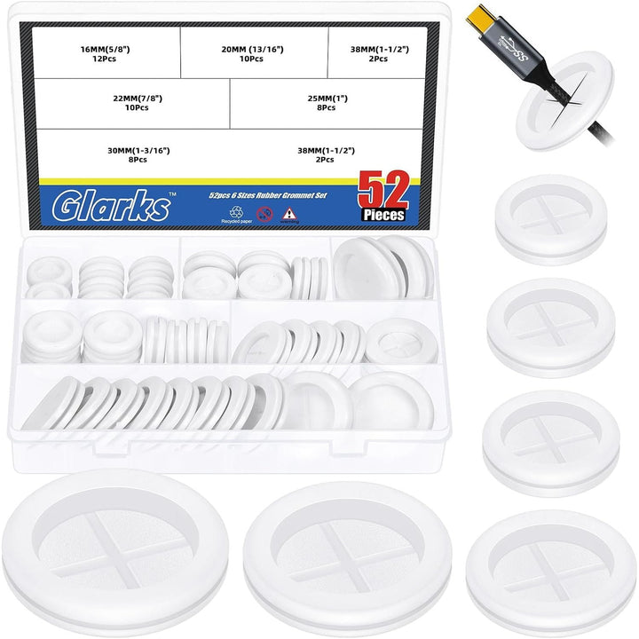 52pcs 6 Sizes Double Sided Round Rubber Hole Plug Set, White Rubber Grommet Double Sided Electrical Wire Gaskets, Hole Synthetic Rubber Plug for Wire, Cable Protection - Just Closeouts Canada Inc.X004BUCPVD
