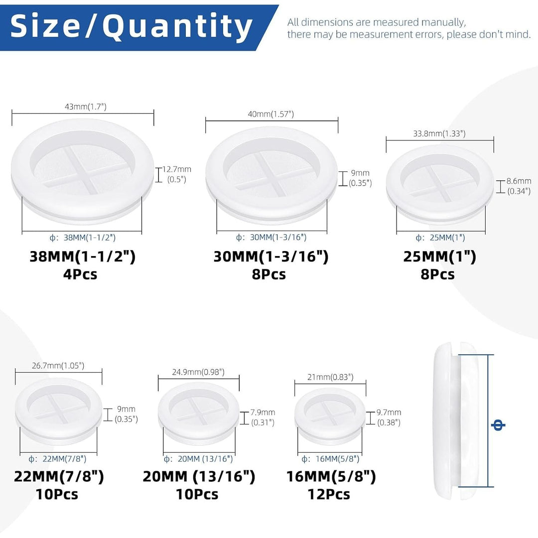 52pcs 6 Sizes Double Sided Round Rubber Hole Plug Set, White Rubber Grommet Double Sided Electrical Wire Gaskets, Hole Synthetic Rubber Plug for Wire, Cable Protection - Just Closeouts Canada Inc.X004BUCPVD