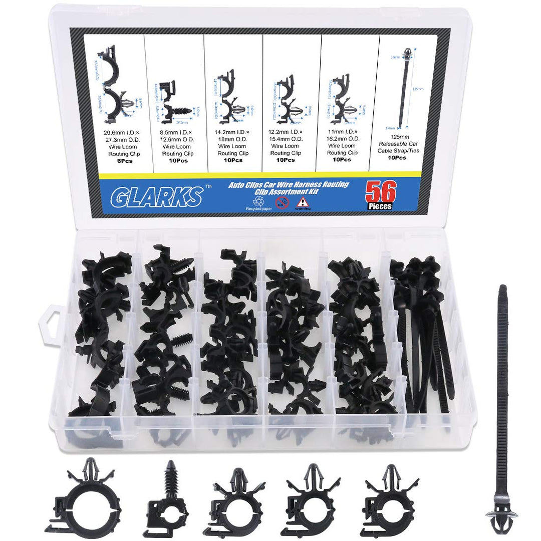 56-Pieces Auto Clips Car Wire Harness Routing Clip Assortment Kit for Honda GM Mazda, 6 Size from 3/8" to 3/4" Loom Clips - Just Closeouts Canada Inc.X001YC1R15