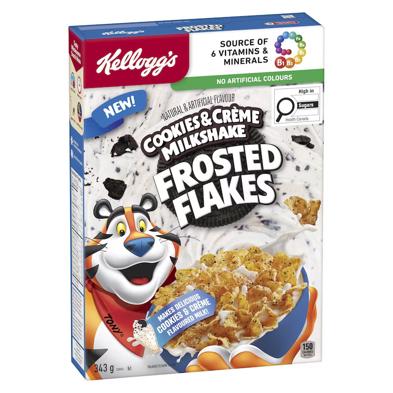 Kelloggs Frosted Flakes Cereal, Cookies & Creme Milkshake, 343g