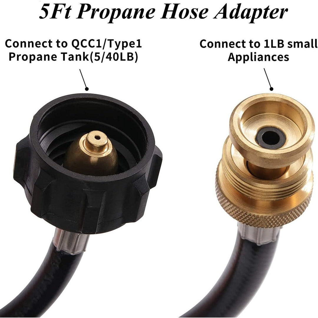 5FT Propane Hose Adapter, Black Propane Tank Hose with Metal Connector for 1lb to 20lb Gas Tanks, Use for Outdoor Cooking, Portable Grill, Heater, Tabletop Stove, Griddle, and Camp Stove - Just Closeouts Canada Inc.