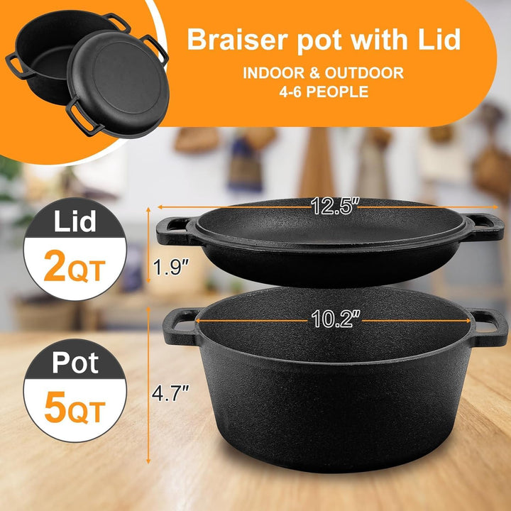 5QT Cast Iron Dutch Oven with Lid and with Double Handle for Bread Baking,Cast Iron Skillet Cooking Pan Heat Resistant,Non - Stick, Includes Bread Baking Supplies and Cleaning Brush. - Just Closeouts Canada Inc.