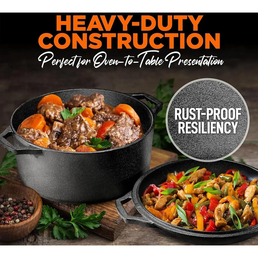 5QT Cast Iron Dutch Oven with Lid and with Double Handle for Bread Baking,Cast Iron Skillet Cooking Pan Heat Resistant,Non - Stick, Includes Bread Baking Supplies and Cleaning Brush. - Just Closeouts Canada Inc.