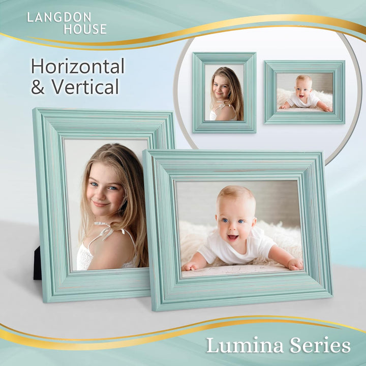 5x7 (13x18 cm) Real Wood Picture Frames , French Country Style Wooden Photo Frame 5 x 7, Lumina Collection, (Eggshell Blue - Gold Accents, 2 Pack) - Just Closeouts Canada Inc.669002360552