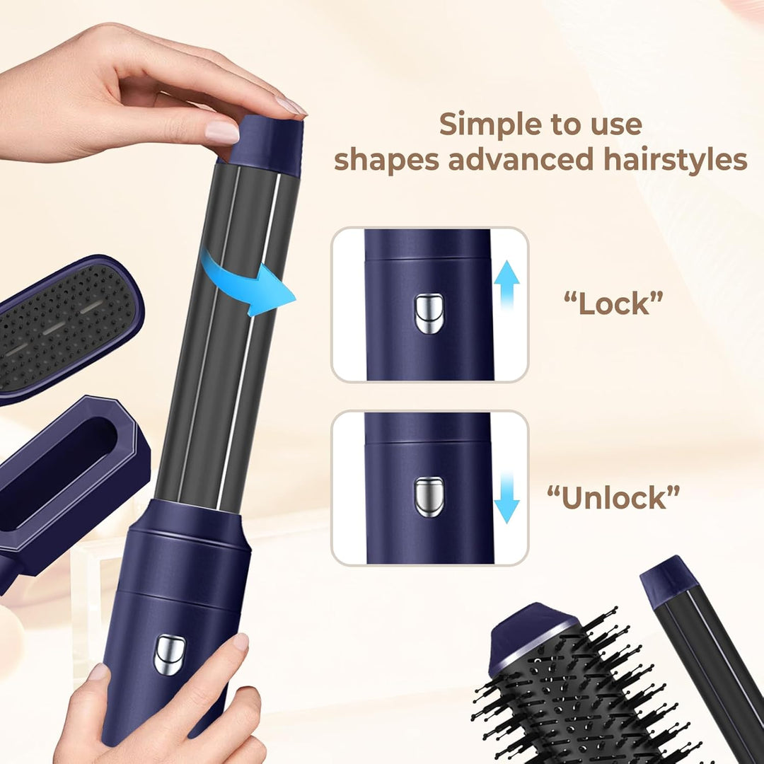 6 in 1 Blow Dryer Brush, Auto Air Hair Curler Wrap, Ionic Thermal Brush, Massage Oval Hair Dryer Brush, Hair Straightener, Blow Dryer, Blue Silver - Just Closeouts Canada Inc.