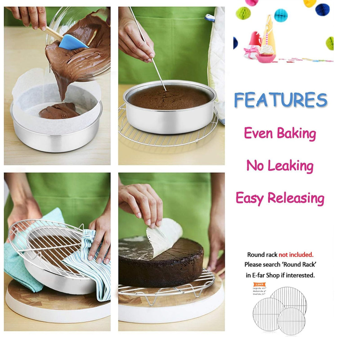 6 Inch Cake Pan Set of 4, Stainless Steel Round Smash Cake Baking Pans, Non - Toxic & Healthy, Mirror Finish & Dishwasher Safe - Just Closeouts Canada Inc.