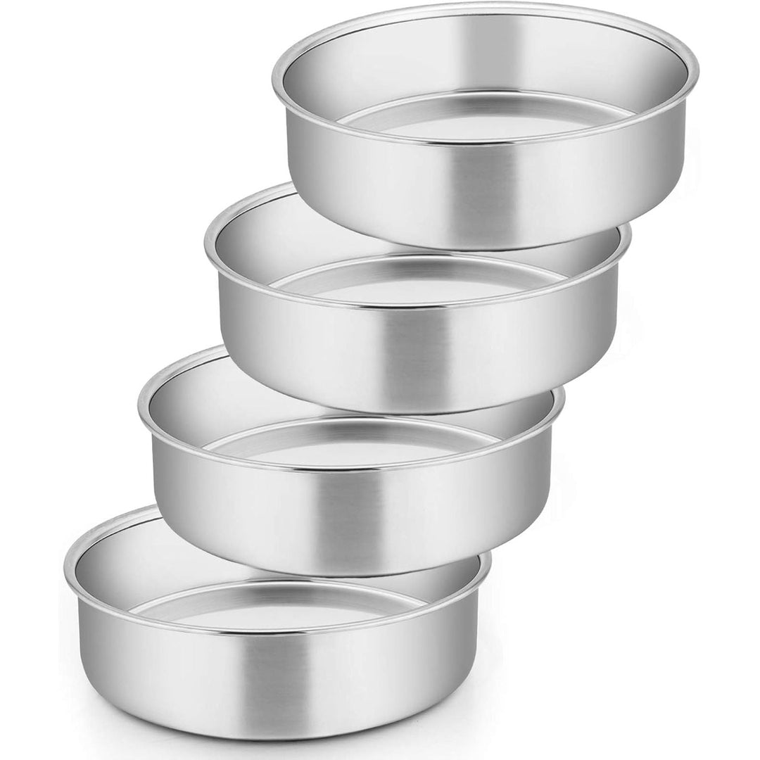 6 Inch Cake Pan Set of 4, Stainless Steel Round Smash Cake Baking Pans, Non - Toxic & Healthy, Mirror Finish & Dishwasher Safe - Just Closeouts Canada Inc.