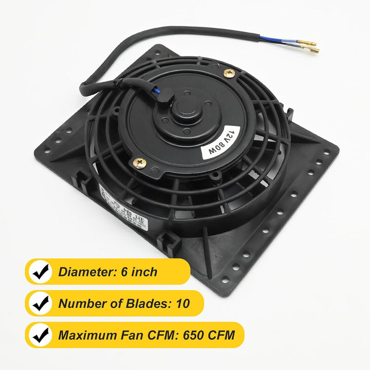 6'' Inch Small Slim Push Pull Electric Cooling Fan, Black Radiator Oil Cooler Mount Kit, Plastic Electric Fan with Mount Kit for Cooling the Entire Engine Bay - Just Closeouts Canada Inc.
