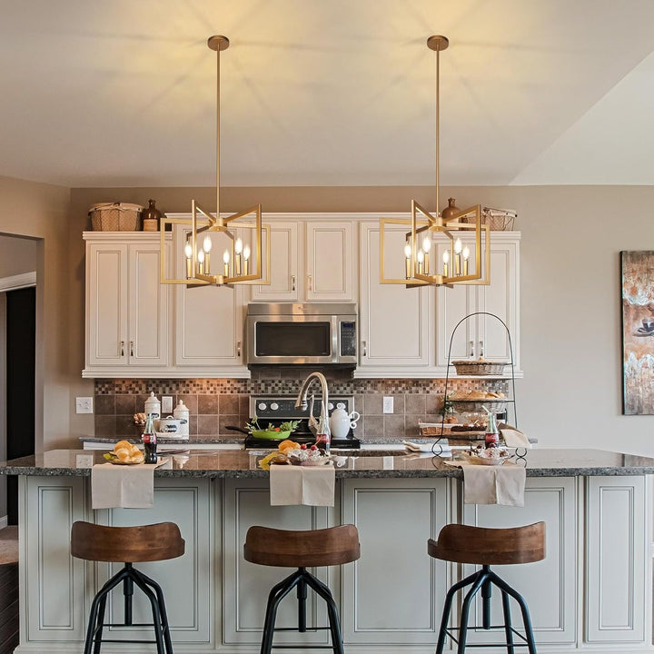 6 - Light Gold Pendant Light, Modern Farmhouse Dining Room Light Fixtures Over Table, Industrial Metal Geometric Kitchen Chandelier for Entryway Hallway Foyer Bedroom - Just Closeouts Canada Inc.