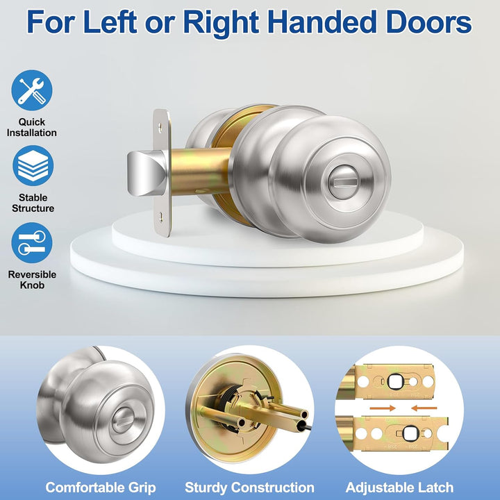 6-Pack Brushed Nickel Privacy Door Knob Sets - Just Closeouts Canada Inc.