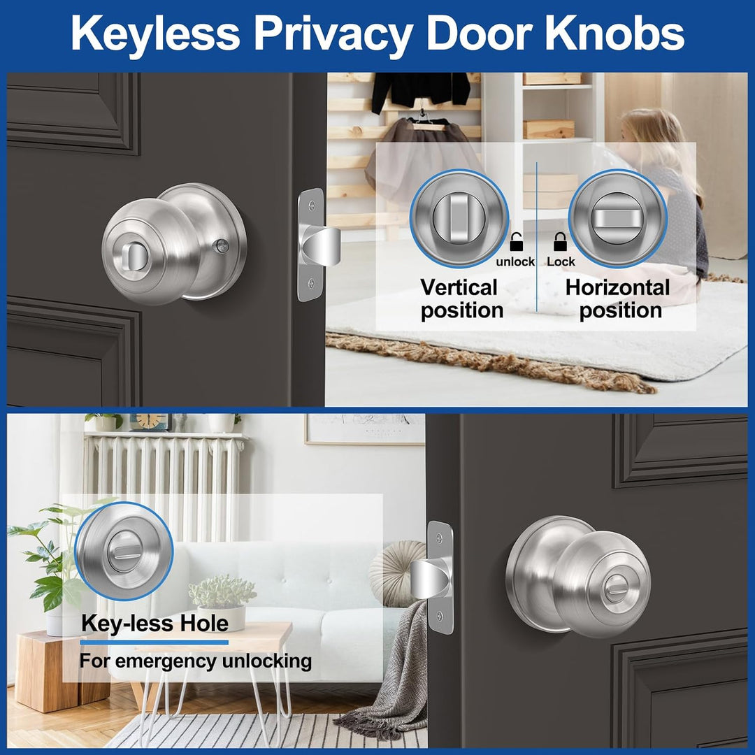 6-Pack Brushed Nickel Privacy Door Knob Sets - Just Closeouts Canada Inc.