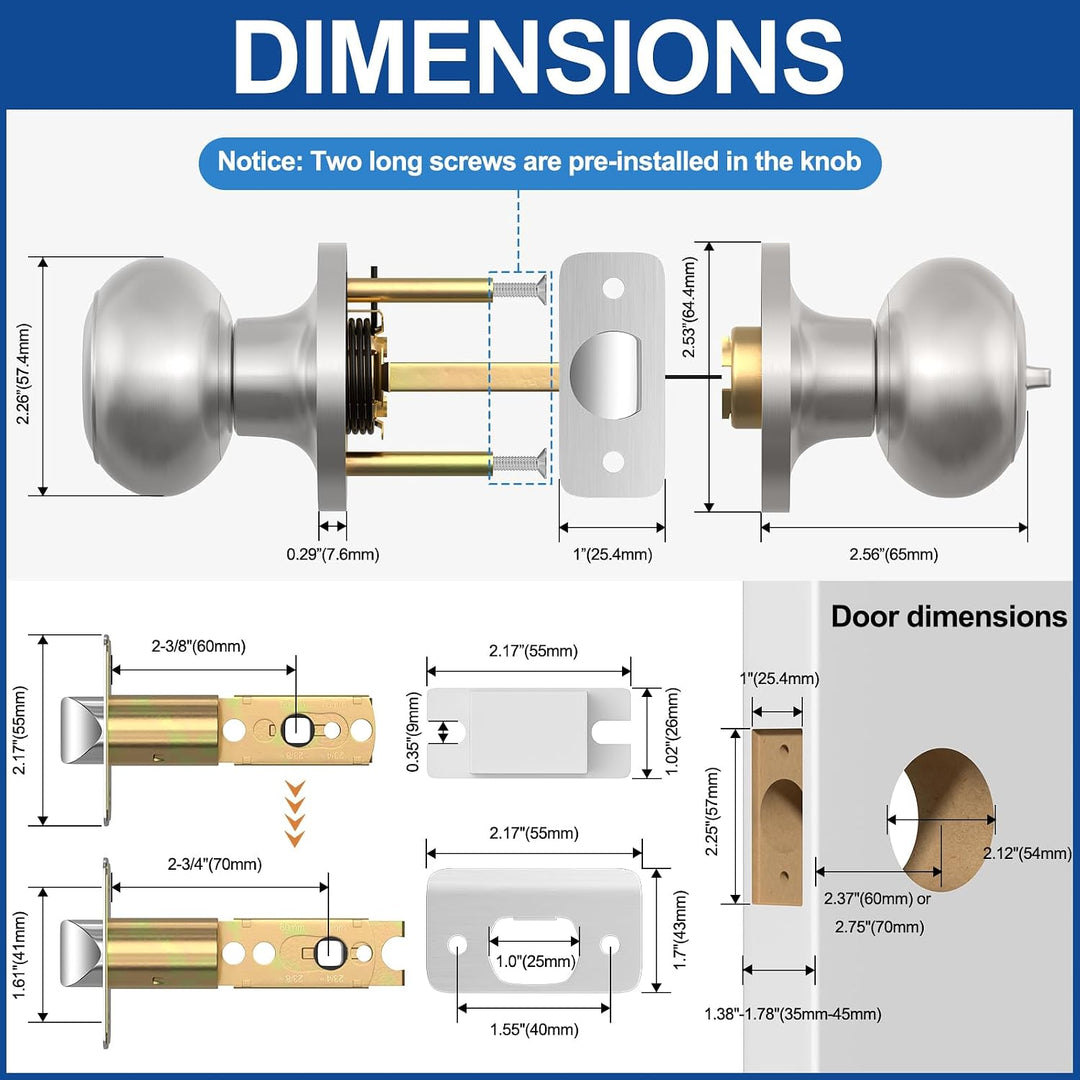 6-Pack Brushed Nickel Privacy Door Knob Sets - Just Closeouts Canada Inc.