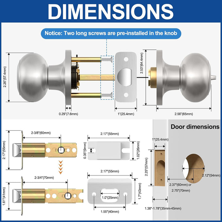 6-Pack Brushed Nickel Privacy Door Knob Sets - Just Closeouts Canada Inc.