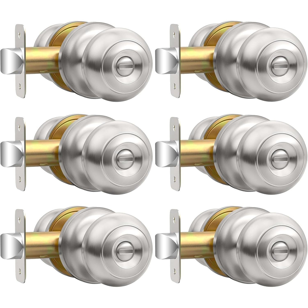 6-Pack Brushed Nickel Privacy Door Knob Sets - Just Closeouts Canada Inc.