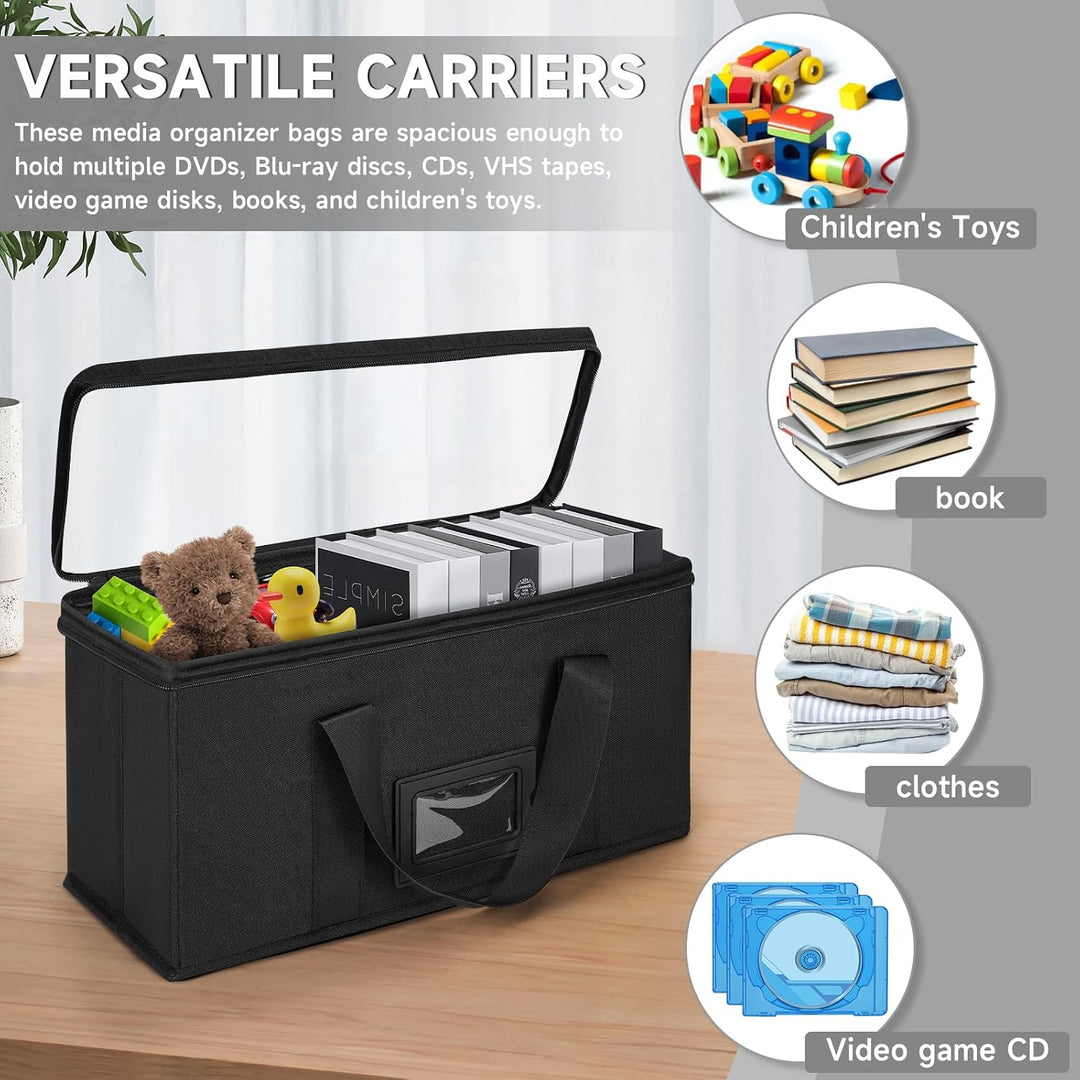 6 Pack CD Storage Boxes, CD Case Holder Organizer with Clear PVC Lid and Index Labels- 13.4"x 6.3"x 5.5" CDs Storage Holder Bags, Each Hold up to 31 CDs Jewel Cases or 170 Discs -6 Pack - Just Closeouts Canada Inc.X004HGAU09