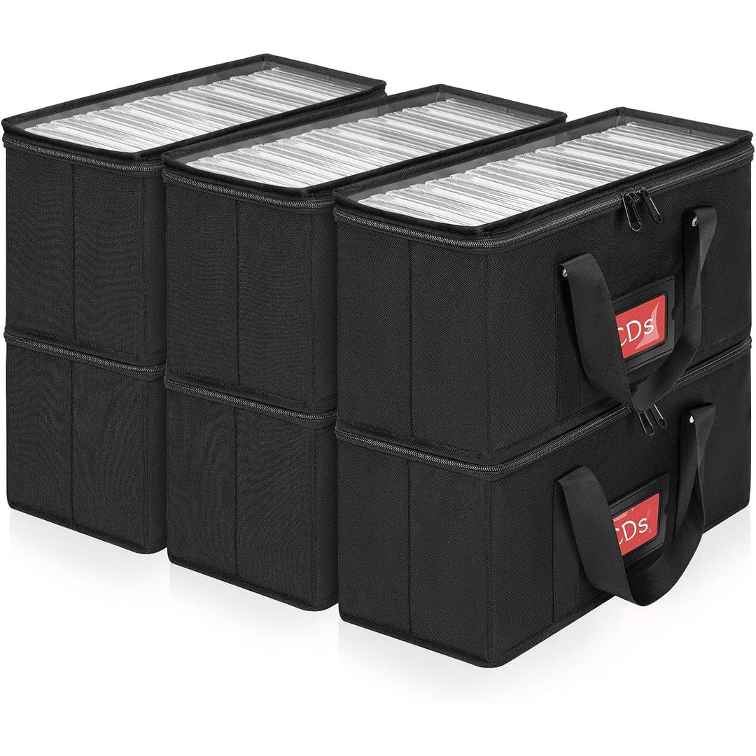 6 Pack CD Storage Boxes, CD Case Holder Organizer with Clear PVC Lid and Index Labels- 13.4"x 6.3"x 5.5" CDs Storage Holder Bags, Each Hold up to 31 CDs Jewel Cases or 170 Discs -6 Pack - Just Closeouts Canada Inc.X004HGAU09