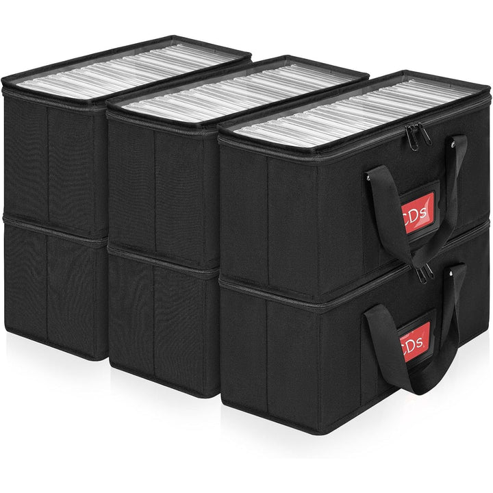 6 Pack CD Storage Boxes, CD Case Holder Organizer with Clear PVC Lid and Index Labels- 13.4"x 6.3"x 5.5" CDs Storage Holder Bags, Each Hold up to 31 CDs Jewel Cases or 170 Discs -6 Pack - Just Closeouts Canada Inc.X004HGAU09