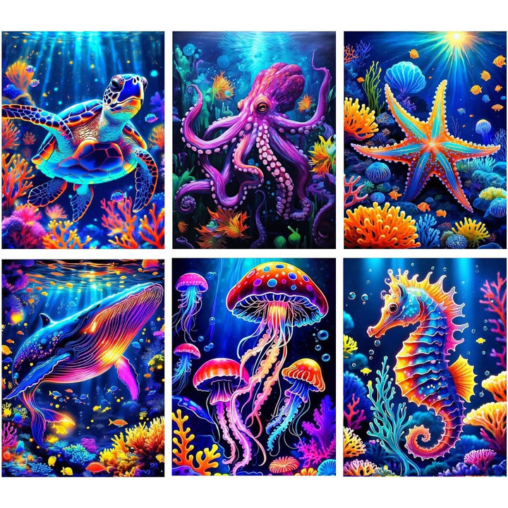 6 Pack Diamond Painting Kits for Adults, 5D DIY Diamond Art Kits for Beginners, Colorful Marine Animals Diamond Dots Kits Gem Arts Crafts for Living Room Bedroom Offices Home Wall Decor 12X16 Inch - Just Closeouts Canada Inc.