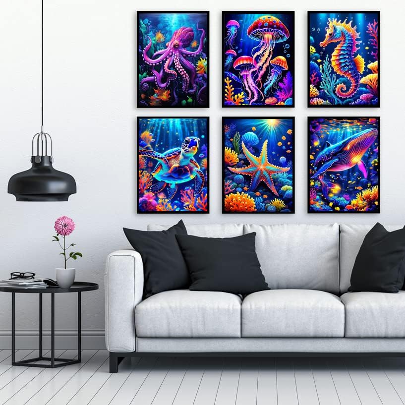 6 Pack Diamond Painting Kits for Adults, 5D DIY Diamond Art Kits for Beginners, Colorful Marine Animals Diamond Dots Kits Gem Arts Crafts for Living Room Bedroom Offices Home Wall Decor 12X16 Inch - Just Closeouts Canada Inc.